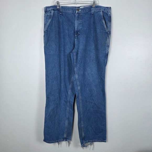 Carhartt Dungaree Fit Carpenter Jeans Mens 41x31 Blue Denim Work Pants 382-83 - Picture 2 of 10